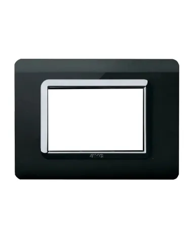 Placca Ave tecnopolimero Sistema 44 nero assoluto cornice cromata 3 moduli 44PY03NAL