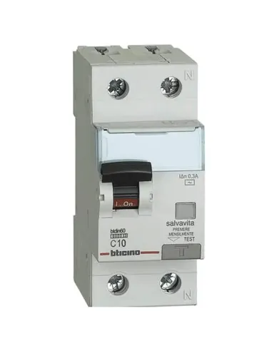 Bticino differential circuit breaker 1P+N 10A 300mA type AC 6kA 2 modules GN8814AC10