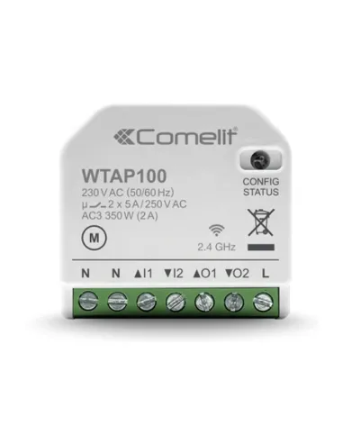 Comelit Wi-Fi smart home module for roller shutter management. 2 WTAP100 outputs