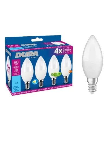 Lampadina Led a oliva Duralamp 5W attacco E14 6400K 4 pezzi CC37C-4