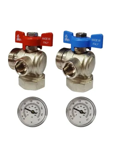 Cappellotto angle ball valves 1x1 inch with thermometer UFHVLV0606AT