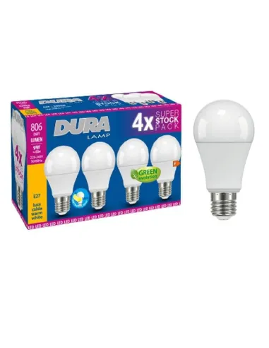 Duralamp 9W LED drop light bulb E27 3000K 4 pieces A6080W-4