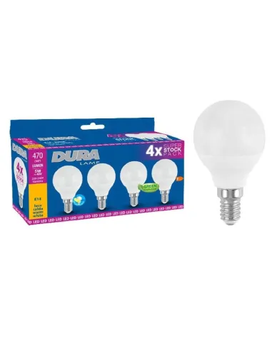 Lampadina Led a sfera Duralamp 5W attacco E14 3000K 4 pezzi CP45W-4