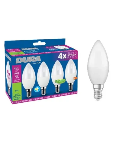 Lampadina Led a oliva Duralamp 5W attacco E14 400K 4 pezzi CC37N-4