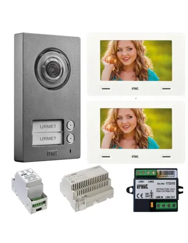 Urmet Two-Family Video Intercom Kit with MININOTE and MIKRA2 2 Wires 1722/96