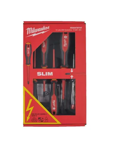 Set of 5 pcs Slim Milwaukee 1000V insulated screwdrivers 4932478737