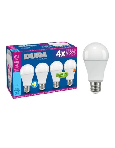 Duralamp 9W drop LED bulb E27 6400K 4 pieces A6080C-4