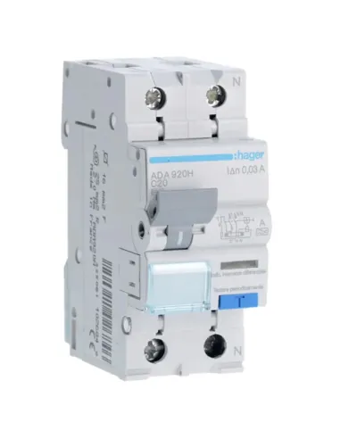 Hager 1P+N 30MA 20A ADA920H residual current circuit breaker