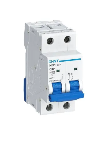 Interruttore Magnetotermico Chint NB1-63H 2P 10A 10kA C 2 Moduli 179824