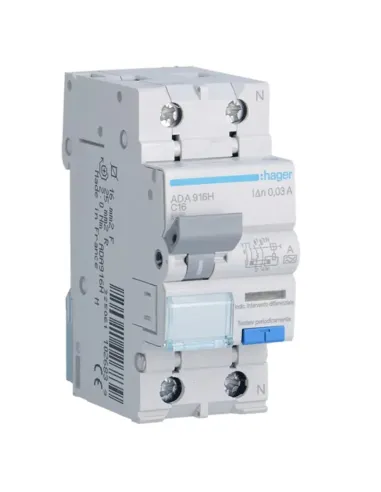 Hager 1P+N 30MA 16A ADA916H residual current circuit breaker