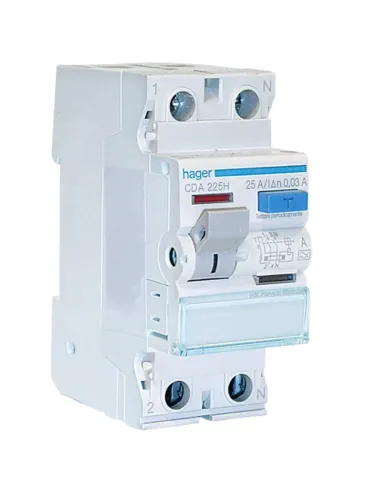 Pure Hager residual current circuit breaker 2P 25A 30MA 2 modules CDA225H