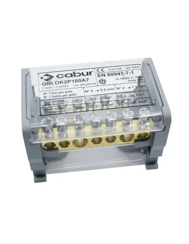 Cabur Distribution Terminal Block 100A 2P 1000VDC 7F QBLOK2100