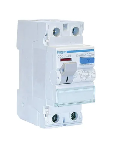 Interruttore differenziale Hager 2P 25A 30MA AC 2 moduli CDC724H