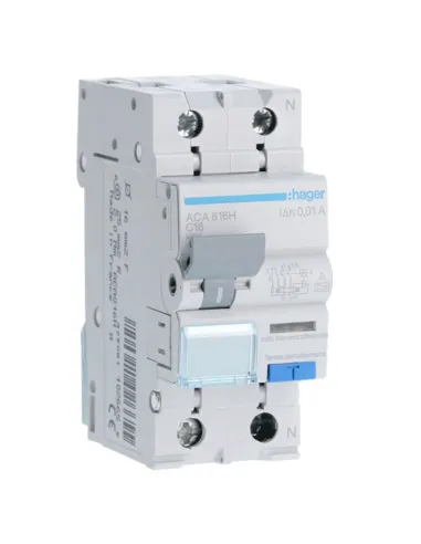 Hager 1P+N 10MA 16A ACA816H residual current circuit breaker