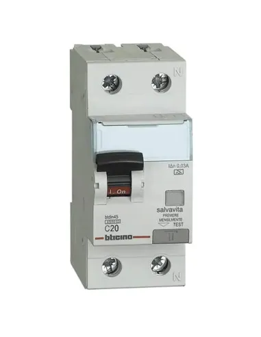 Interruttore magnetotermico differenziale Bticino 1P+N 20A 30mA tipo AC 4,5kA 2 moduli