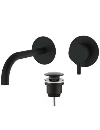 Miscelatore a parete per lavabo Teorema Jabil 25 2 pezzi con piletta Nero 73318EBB-001