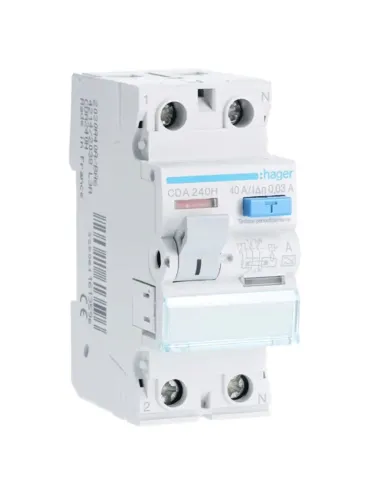 Interruttore differenziale Hager puro 2P 40A 30MA A 2 moduli CDA240H