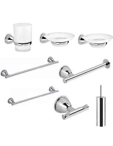 Set of 8 Gedy Genziana wall-mounted bathroom accessories in polished chrome GE99-13