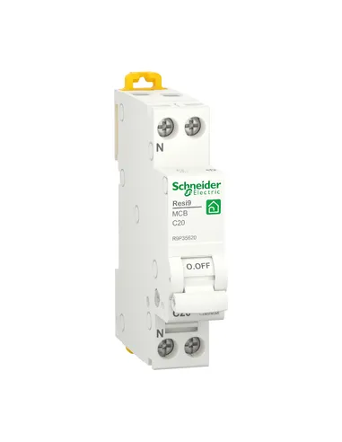 Magnetic circuit breaker (MCB), Resi9, 1P + N, 20 A, curve C, 4500 A, 230 V SNR R9P35620