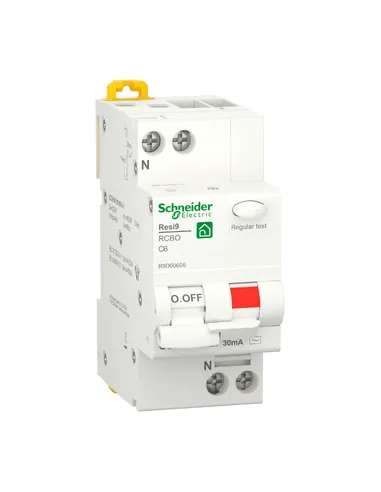 Residual current circuit breakers (RCBO), Resi9, 1P+N, 6 A, C curve, 4500 A, 30 mA, Type AC SNR R9D60606