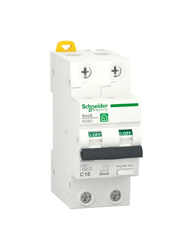 Residual current circuit breakers (RCBO), Resi9, 2P, 16 A, C curve, 4500 A, 30 mA, Type AC SNR R9D50616