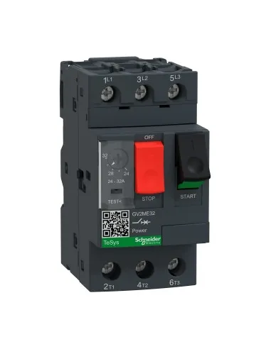 GV2ME automatic magnetothermal switch with push button control and thermal protection adjustment range