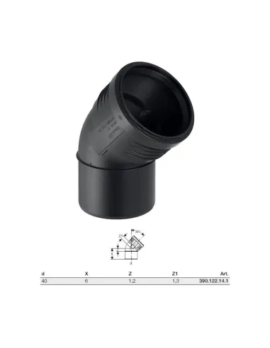 Built-in curve Geberit SILENT-PP a 45° ø40 mm 390.122.14.1