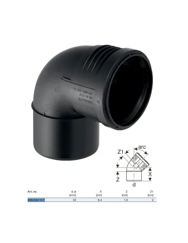 Built-in curve Geberit SILENT-PP a 87,5° ø32 mm 390.024.14.1