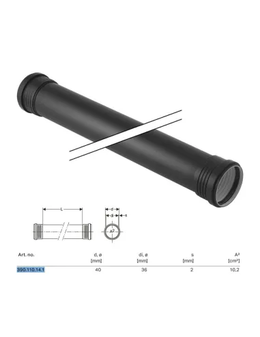 Silent-PP GTDM tube with 2 glasses ø40 x L.500 mm 390.110.14.1