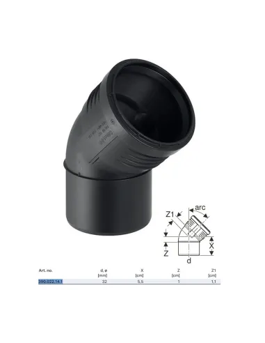 Curva innesto Geberit SILENT-PP a 45° ø32 mm 390.022.14.1