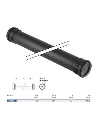 Silent-PP Tubo GTDM con 2 bicchieri ø90 x L.3000 mm 390.414.14.1