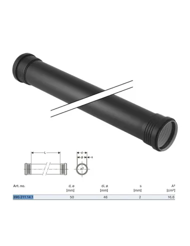 Silent-PP Tubo GTDM con 2 bicchieri ø50 x L.1000 mm 390.211.14.1