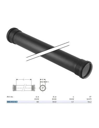 Silent-PP GTDM tube with 2 glasses ø90 x L.2000 mm 390.413.14.1