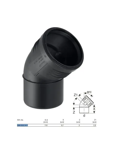 Geberit SILENT-PP connection bend at 45° ø110 mm 390.522.14.1