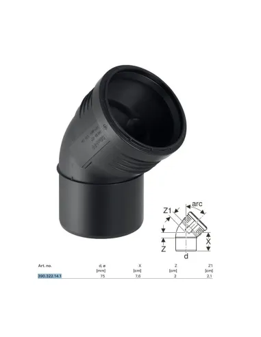 Built-in curve Geberit SILENT-PP a 45° ø75 mm 390.322.14.1