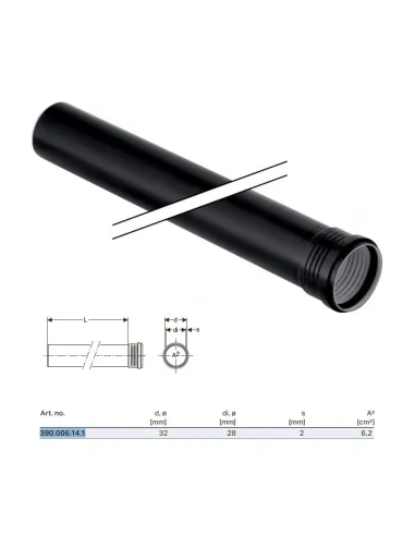 Silent-PP GTEM tube with 1 glass ø32 x L.2000 mm 390.006.14.1