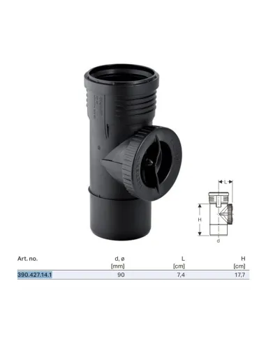 Braga d'ispezione 90° Geberit Silent-PP con apertura rotonda ø90 mm 390.427.14.1