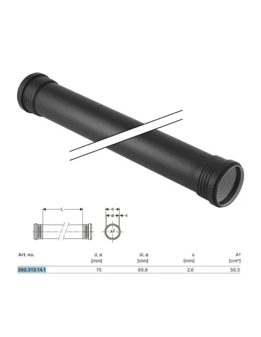 Silent-PP GTDM tube with 2 glasses ø75 x L.2000 mm 390.313.14.1