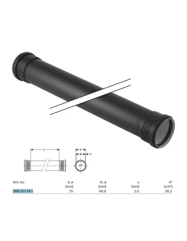 Silent-PP GTDM tube with 2 glasses ø75 x L.1000 mm 390.311.14.1