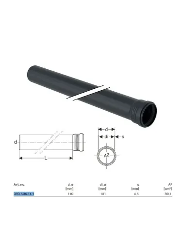 Tubo Geberit Silent-Pro con 1 bicchiere ø110 L.2000 mm 393.506.14.1