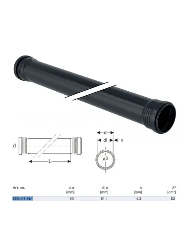 Geberit Silent-Pro tube with 2 glasses ø90 L.1000 mm 393.411.14.1