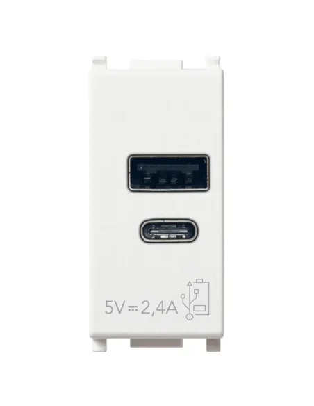 Alimentatore Vimar Plana USB A+C 5V 2,4A 1 Modulo Bianco 14292.AC